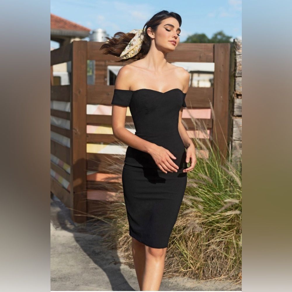 Dress The Population Black Bailey Off the Shoulder Body-Con Dress Size XS